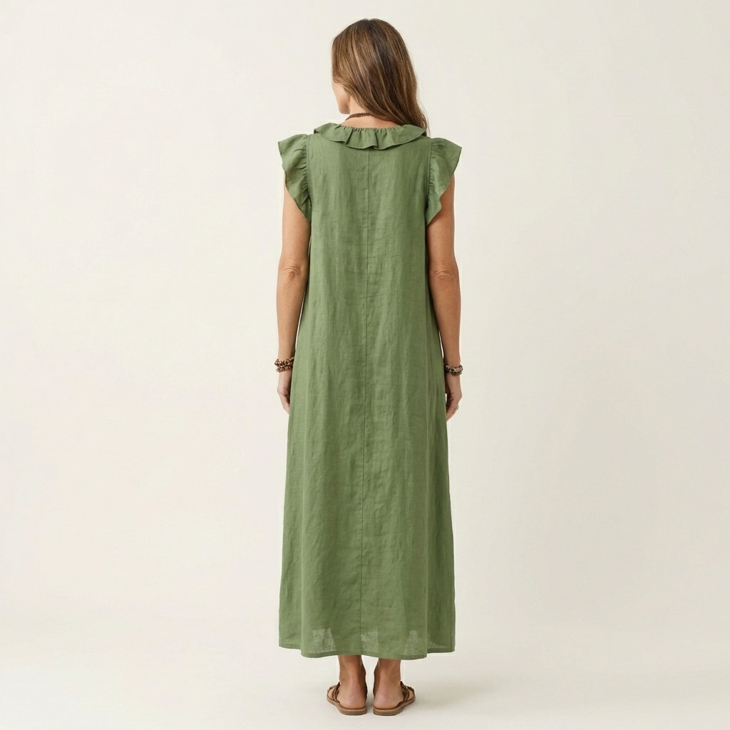 Josette | Robe Maxi à Col V Volant