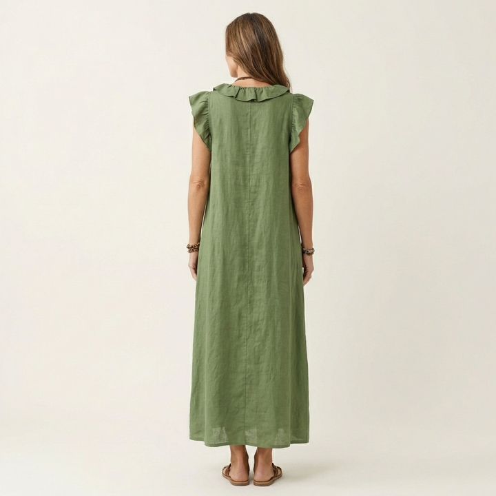 Josette | Robe Maxi à Col V Volant