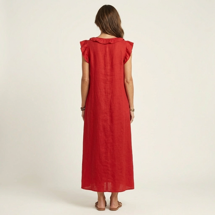 Josette | Robe Maxi à Col V Volant