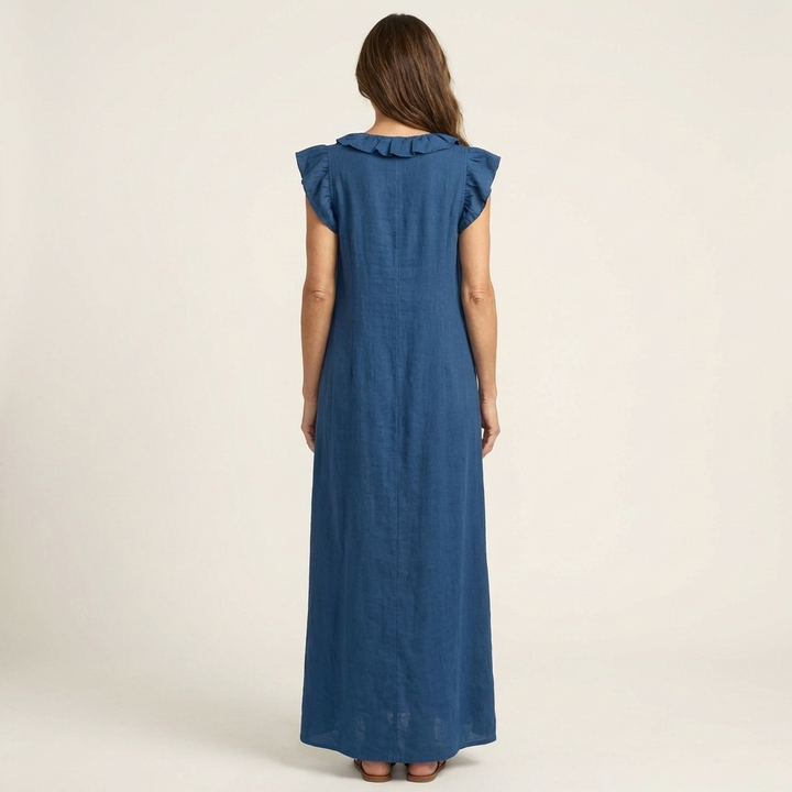 Josette | Robe Maxi à Col V Volant