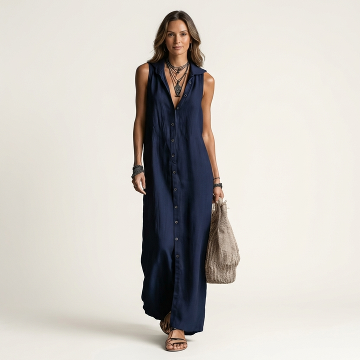 Mirabell | Robe Maxi Sans Manches à Boutons et Capuche