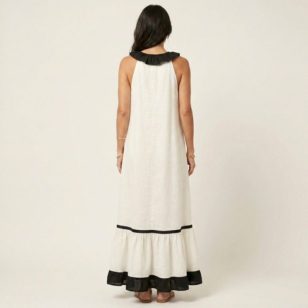 Mayline | Robe maxi sans manches à col volanté avec bord contrasté