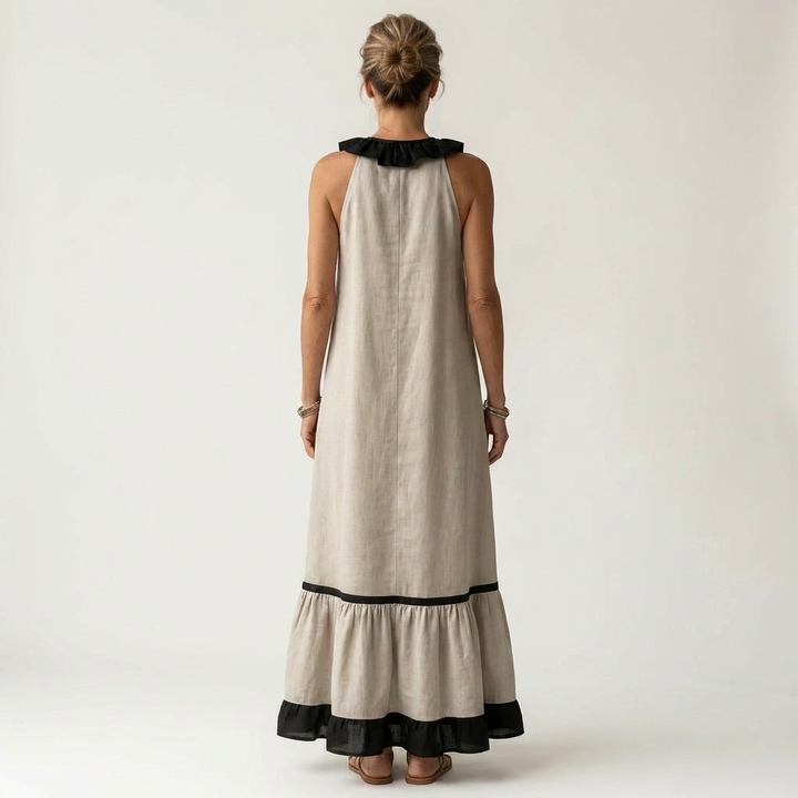 Mayline | Robe maxi sans manches à col volanté avec bord contrasté