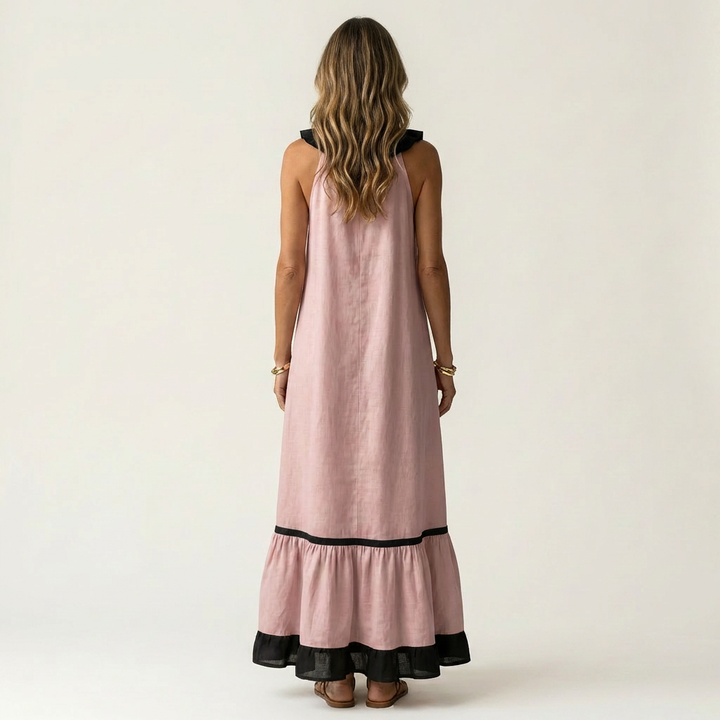 Mayline | Robe maxi sans manches à col volanté avec bord contrasté