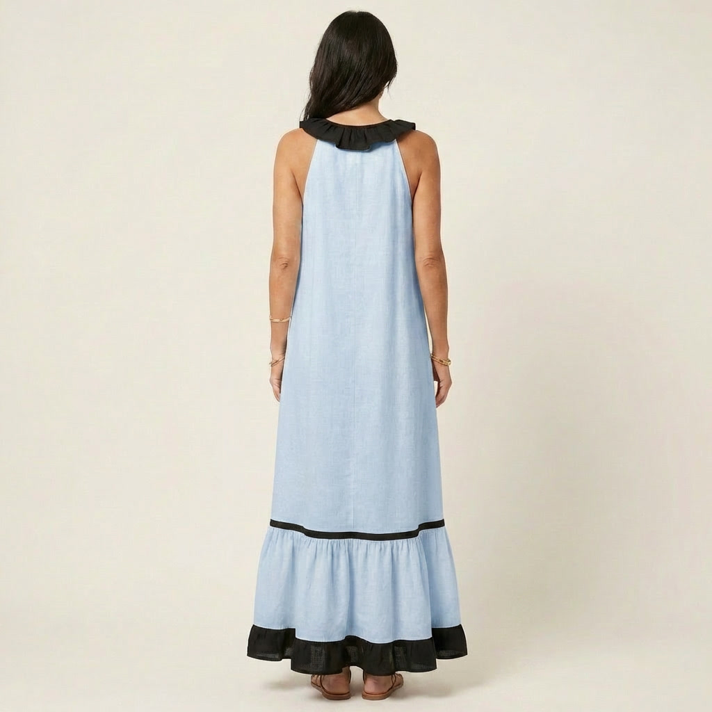Mayline | Robe maxi sans manches à col volanté avec bord contrasté