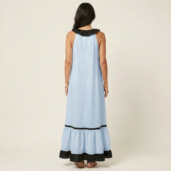 Mayline | Robe maxi sans manches à col volanté avec bord contrasté