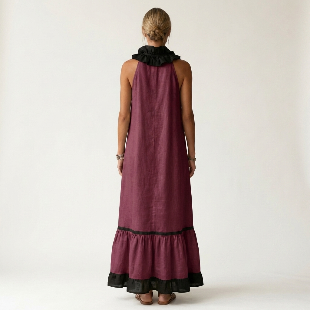 Mayline | Robe maxi sans manches à col volanté avec bord contrasté
