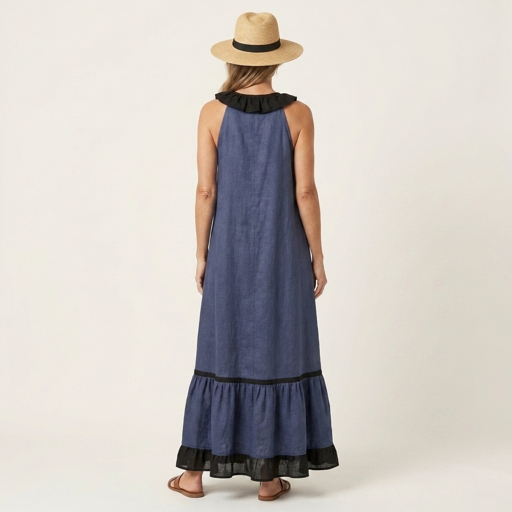 Mayline | Robe maxi sans manches à col volanté avec bord contrasté