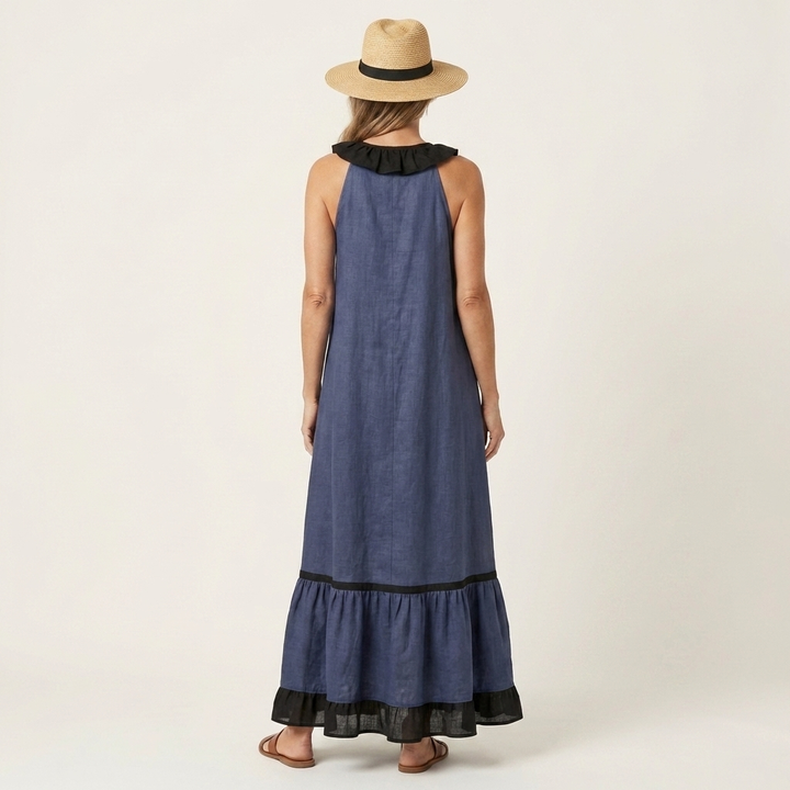 Mayline | Robe maxi sans manches à col volanté avec bord contrasté