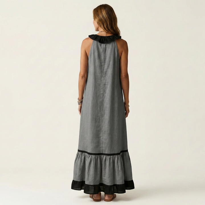 Mayline | Robe maxi sans manches à col volanté avec bord contrasté
