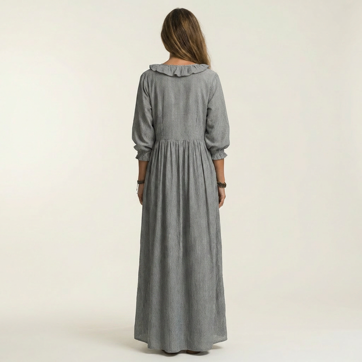 Yosetta | Robe Maxi à Rayures avec Col V Volant
