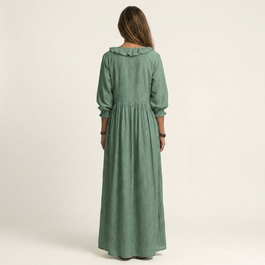 Yosetta | Robe Maxi à Rayures avec Col V Volant