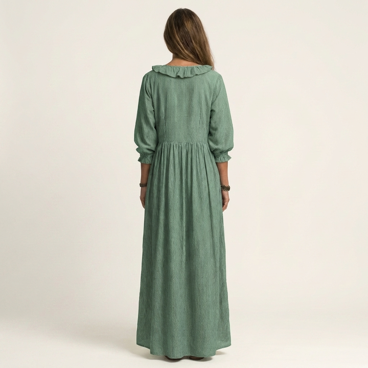 Yosetta | Robe Maxi à Rayures avec Col V Volant