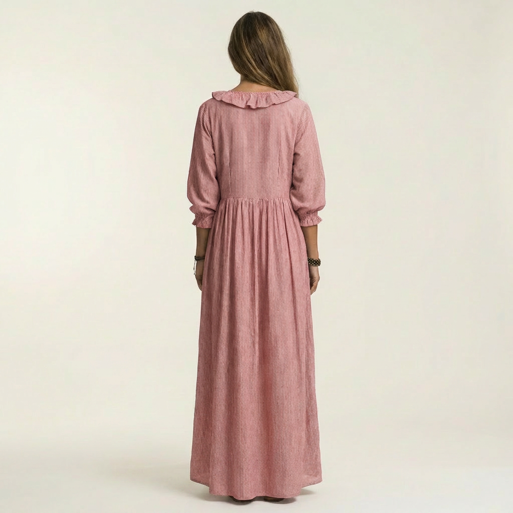Yosetta | Robe Maxi à Rayures avec Col V Volant