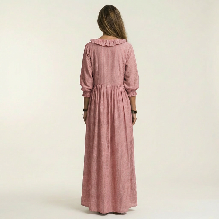 Yosetta | Robe Maxi à Rayures avec Col V Volant