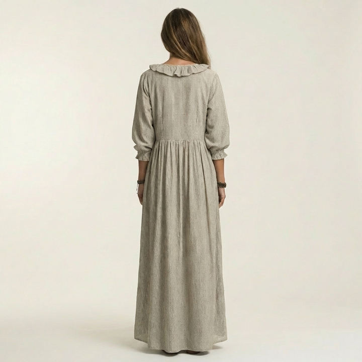 Yosetta | Robe Maxi à Rayures avec Col V Volant