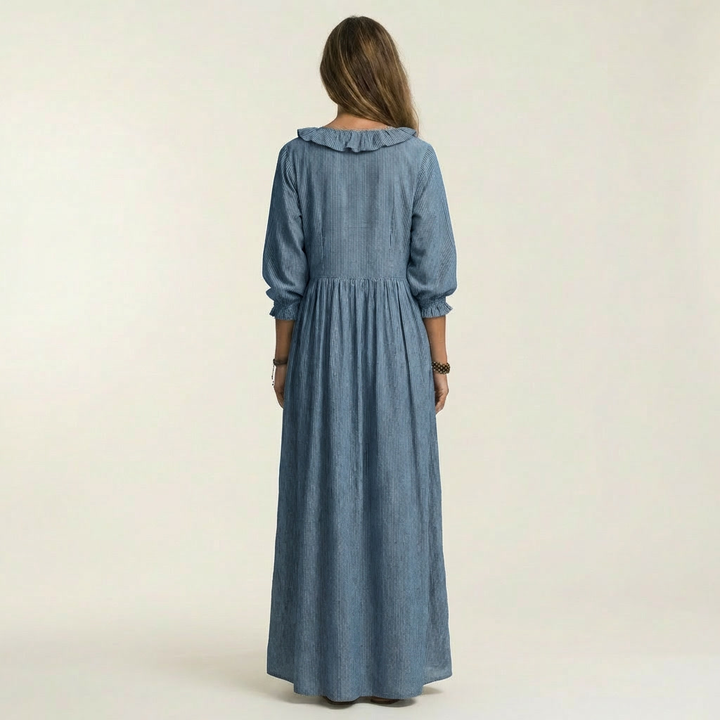 Yosetta | Robe Maxi à Rayures avec Col V Volant