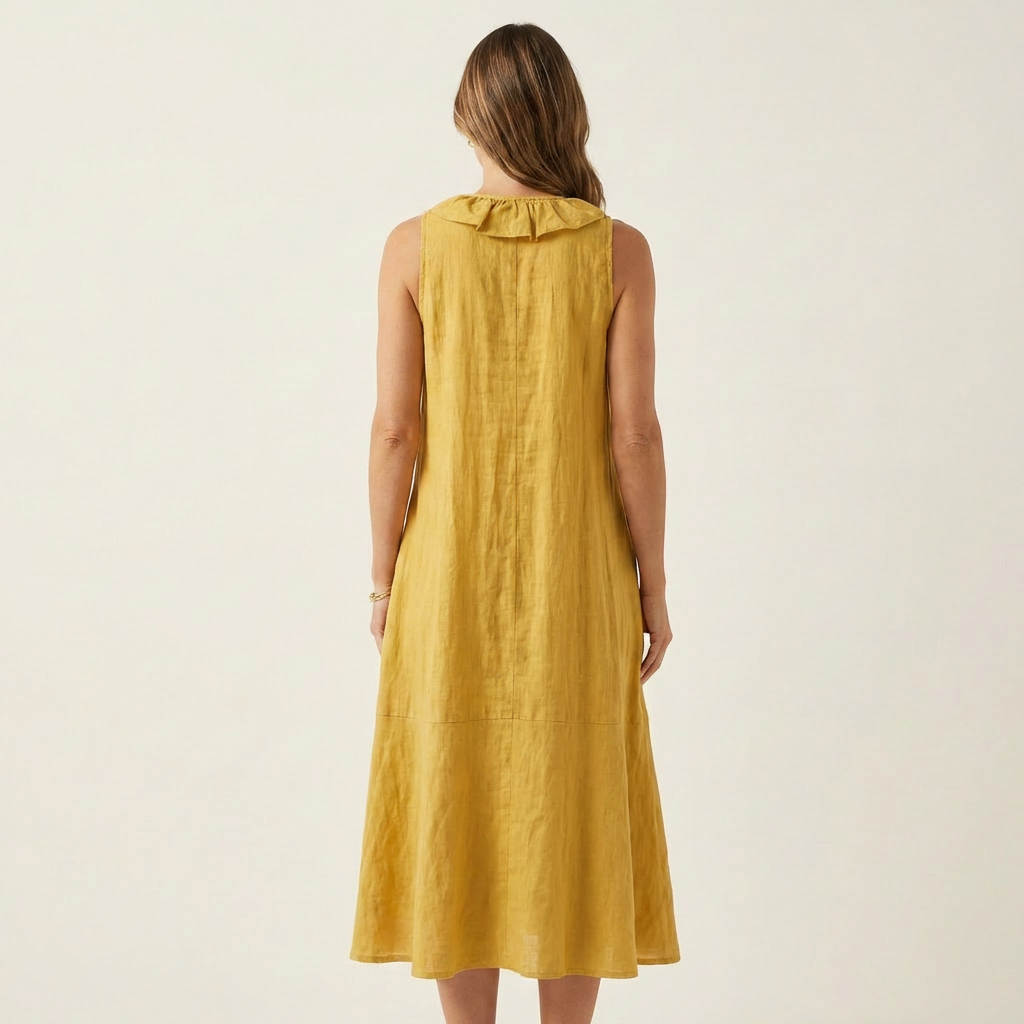 Vicky | Robe Maxi Sans Manches en Lin avec Volant en V