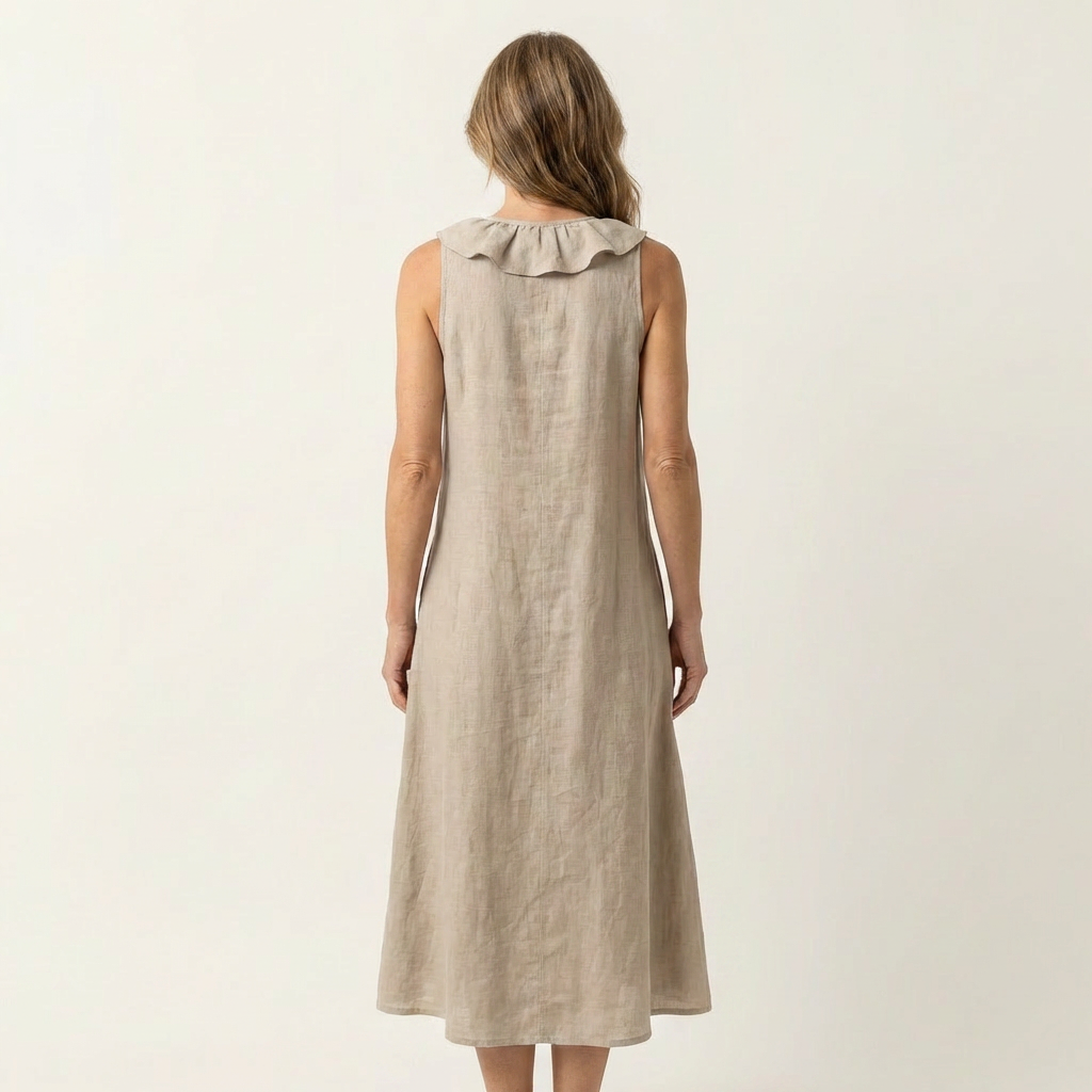 Vicky | Robe Maxi Sans Manches en Lin avec Volant en V