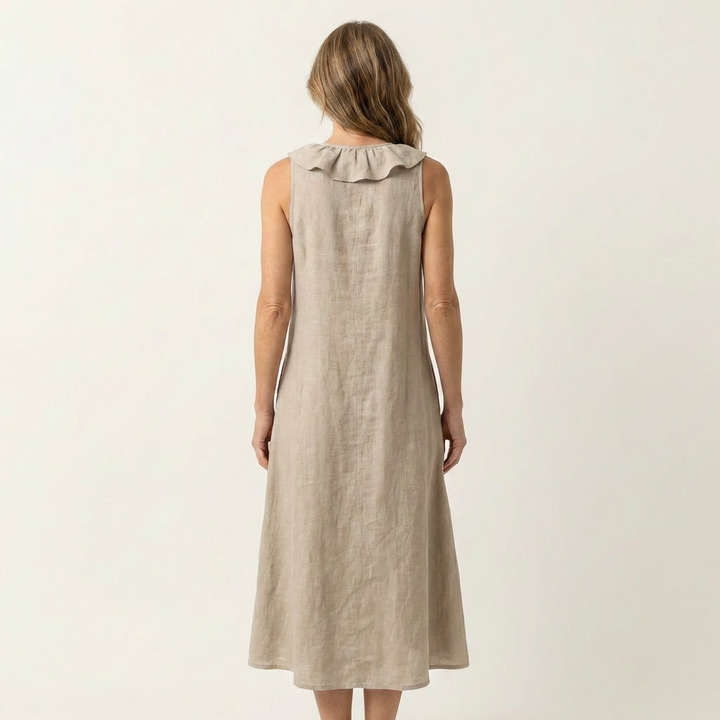 Vicky | Robe Maxi Sans Manches en Lin avec Volant en V