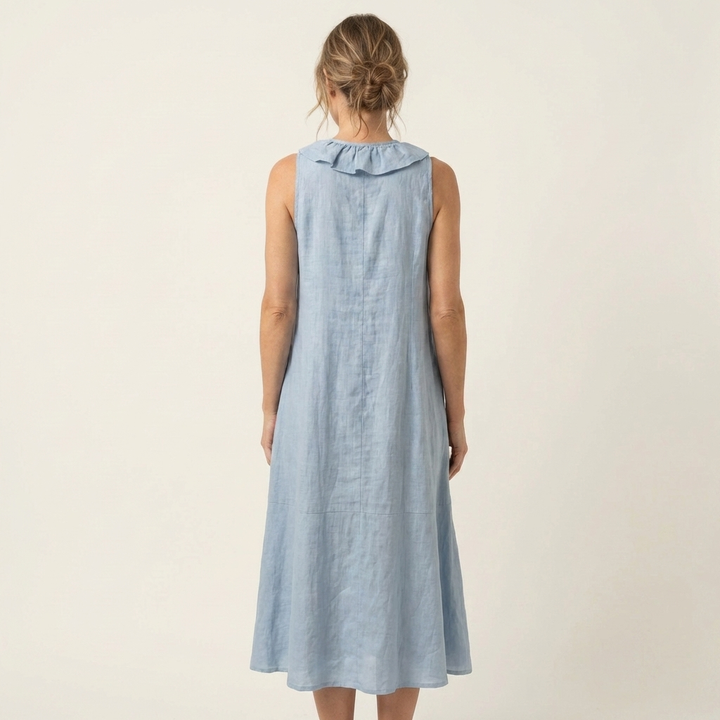 Vicky | Robe Maxi Sans Manches en Lin avec Volant en V