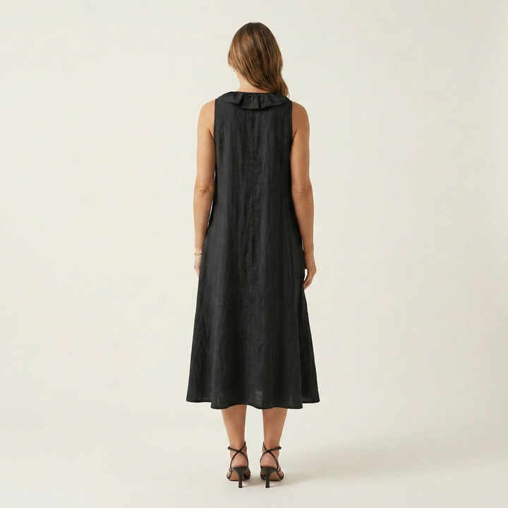 Vicky | Robe Maxi Sans Manches en Lin avec Volant en V