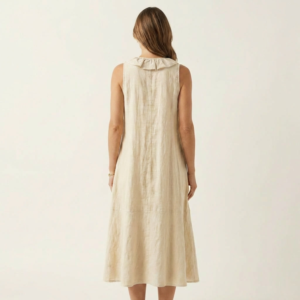 Vicky | Robe Maxi Sans Manches en Lin avec Volant en V