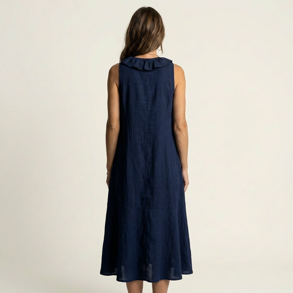 Vicky | Robe Maxi Sans Manches en Lin avec Volant en V