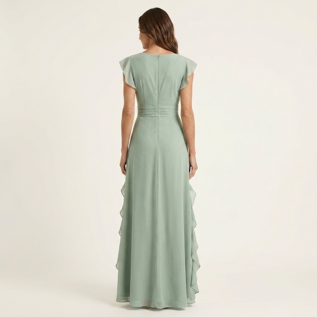 Nellyana | Robe Maxi à Volants Cascadants avec Décolleté en V et Manches Papillon