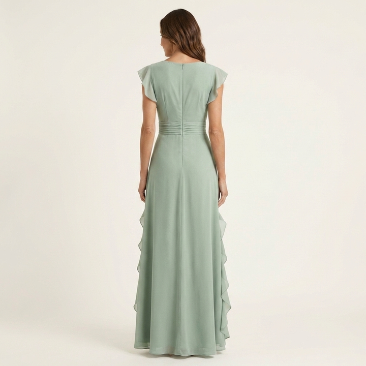 Nellyana | Robe Maxi à Volants Cascadants avec Décolleté en V et Manches Papillon