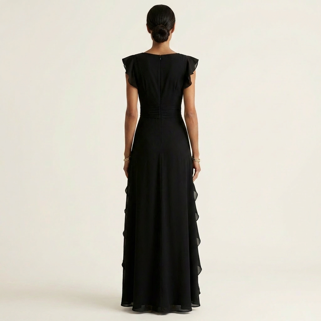 Nellyana | Robe Maxi à Volants Cascadants avec Décolleté en V et Manches Papillon