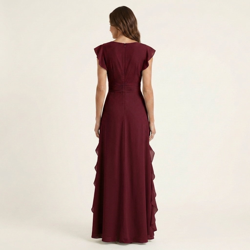 Nellyana | Robe Maxi à Volants Cascadants avec Décolleté en V et Manches Papillon