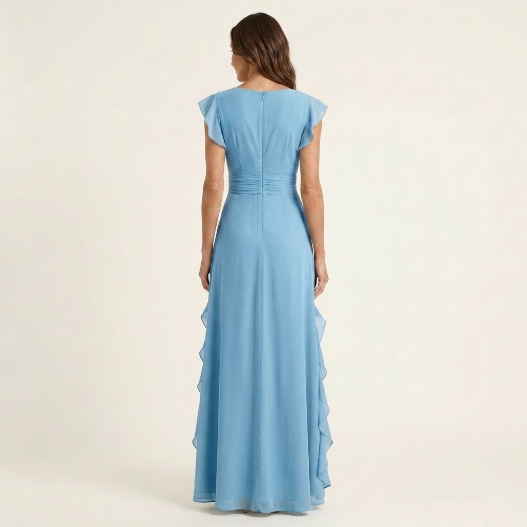 Nellyana | Robe Maxi à Volants Cascadants avec Décolleté en V et Manches Papillon