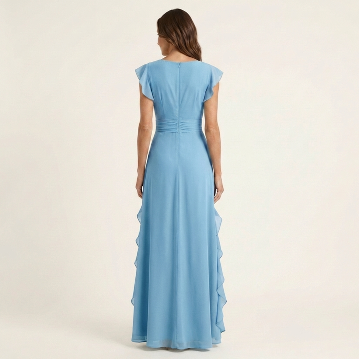 Nellyana | Robe Maxi à Volants Cascadants avec Décolleté en V et Manches Papillon