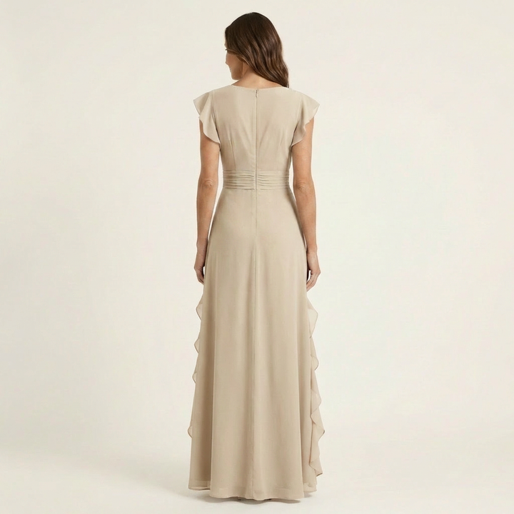 Nellyana | Robe Maxi à Volants Cascadants avec Décolleté en V et Manches Papillon