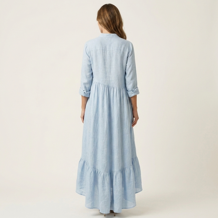 Jilana | Robe Maxi à Col Montant et Boutonnage avec Ourlet Volant