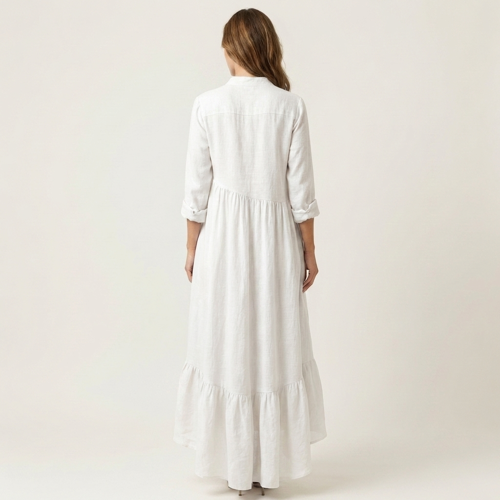Jilana | Robe Maxi à Col Montant et Boutonnage avec Ourlet Volant