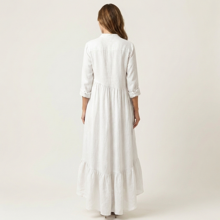 Jilana | Robe Maxi à Col Montant et Boutonnage avec Ourlet Volant