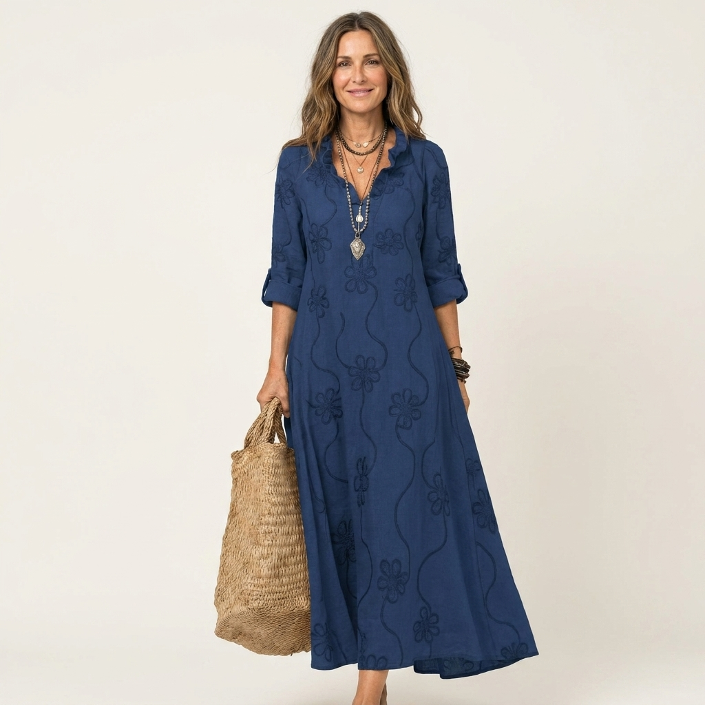 Mariam | Robe Maxi avec Broderie Florale Tonale