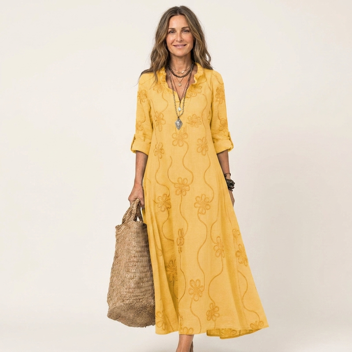 Mariam | Robe Maxi avec Broderie Florale Tonale