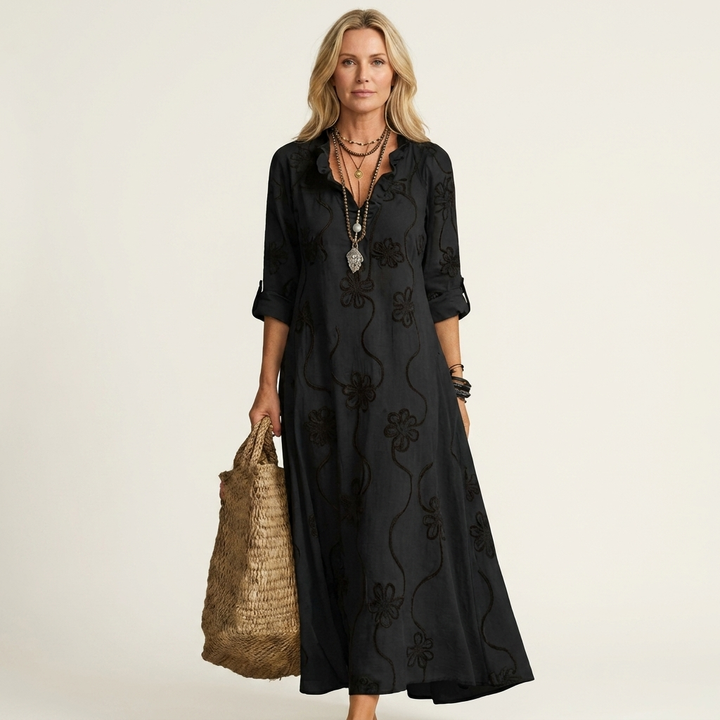 Mariam | Robe Maxi avec Broderie Florale Tonale