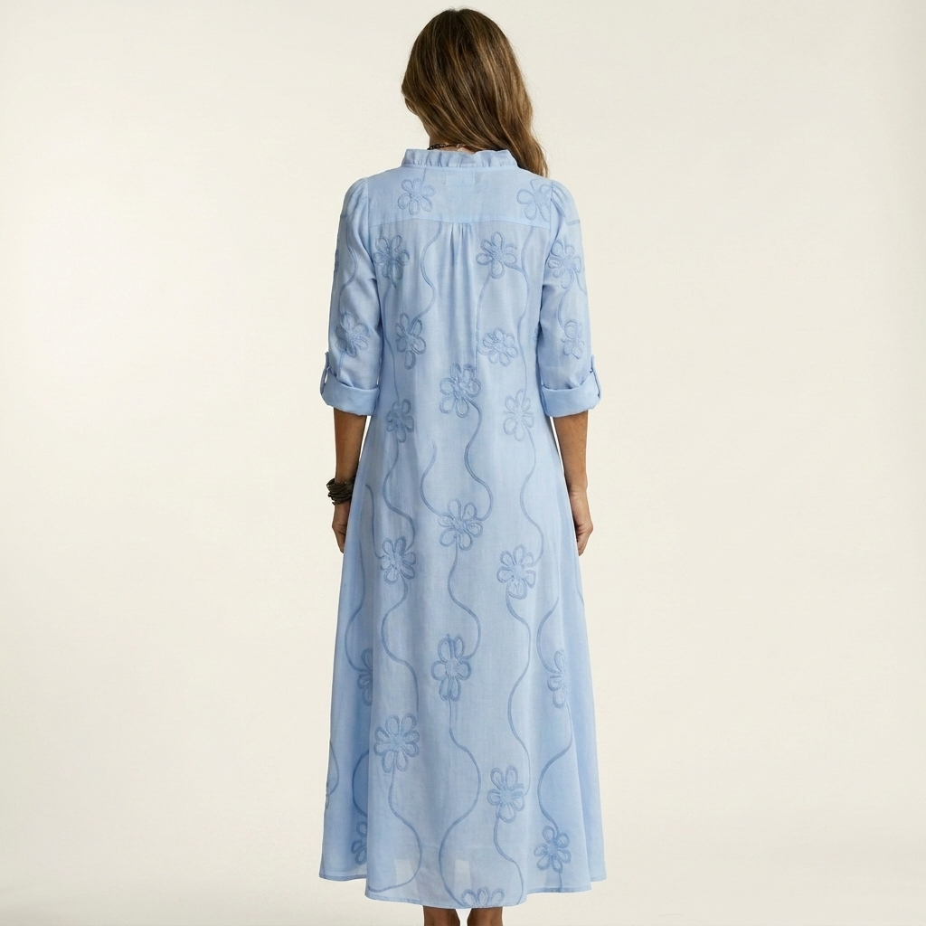 Mariam | Robe Maxi avec Broderie Florale Tonale