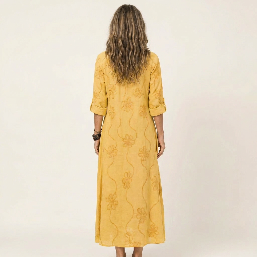 Mariam | Robe Maxi avec Broderie Florale Tonale