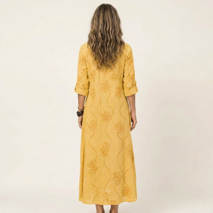 Mariam | Robe Maxi avec Broderie Florale Tonale