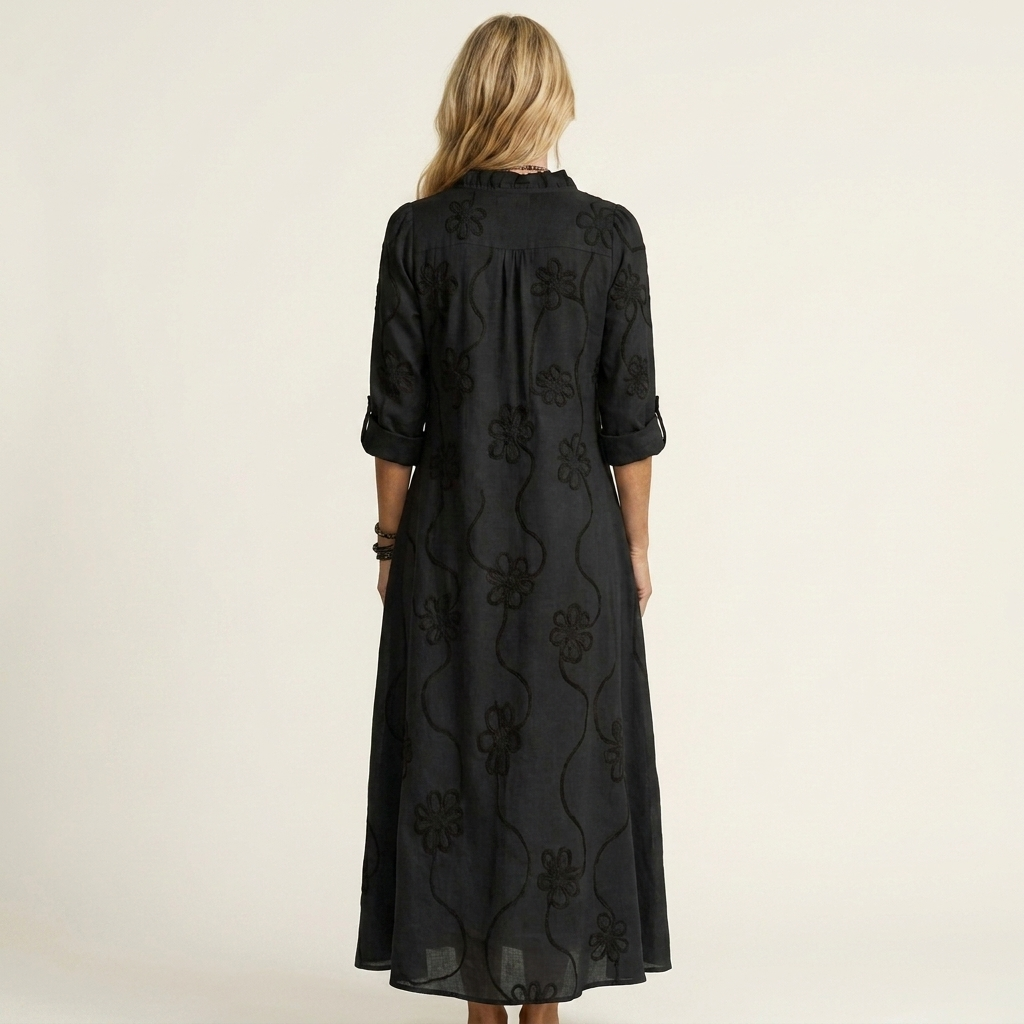 Mariam | Robe Maxi avec Broderie Florale Tonale