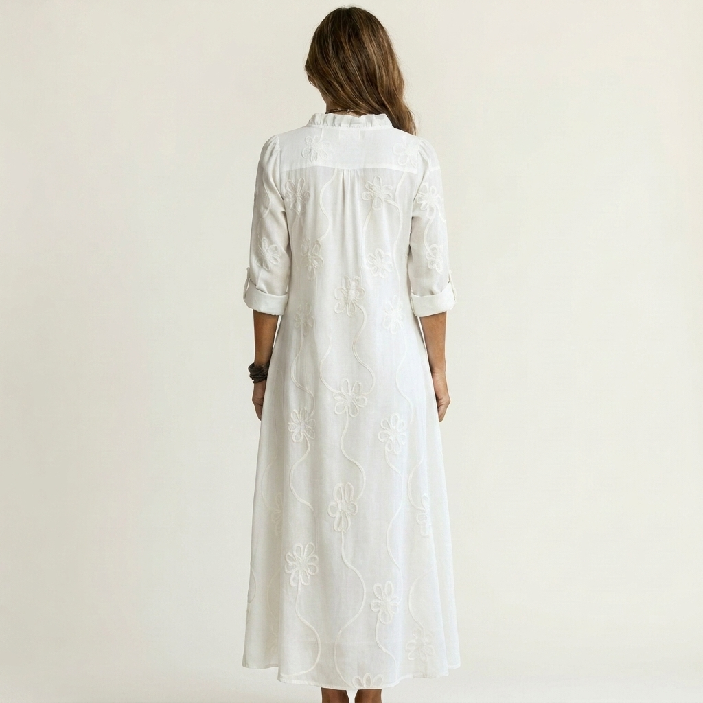 Mariam | Robe Maxi avec Broderie Florale Tonale