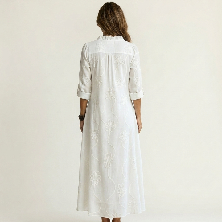 Mariam | Robe Maxi avec Broderie Florale Tonale