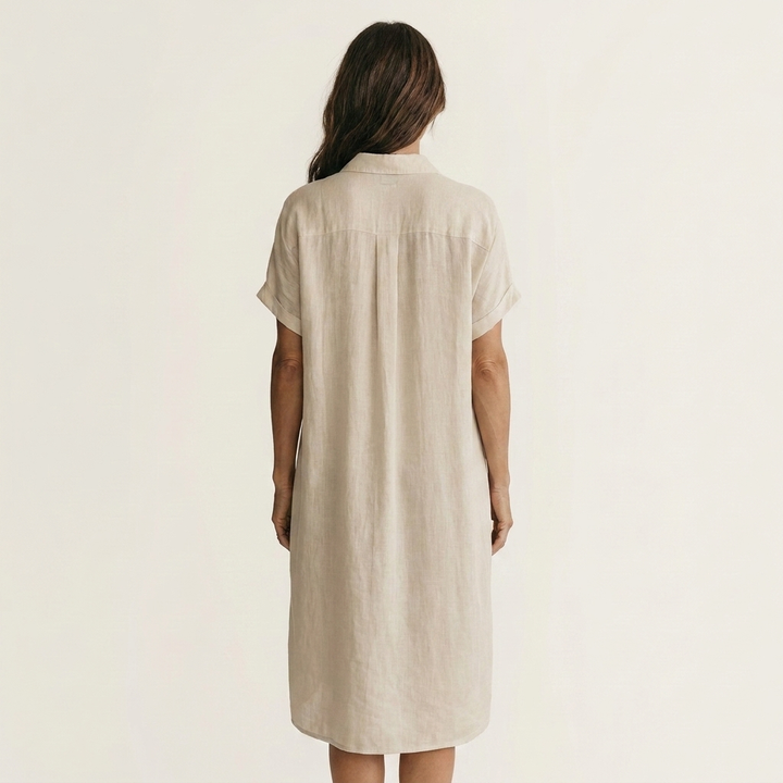 Nidalie | Robe Chemise Midi avec Manches Roulées