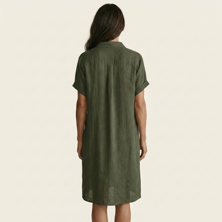 Nidalie | Robe Chemise Midi avec Manches Roulées