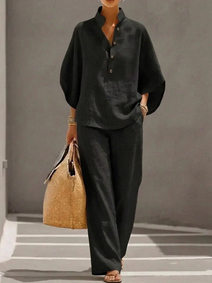 Maribel™ | Ensemble en lin avec manches chauve-souris et pantalons larges